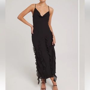 CHARLIE HOLIDAY Cheyenne Midi Dress in Black NWT